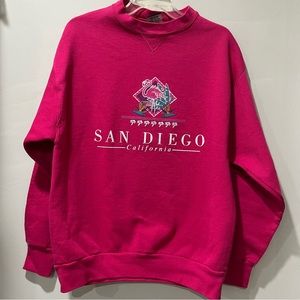Vtg Sweatshirt San Diego‎ California 80s 90s Womens Pink XL floral flamingo palm